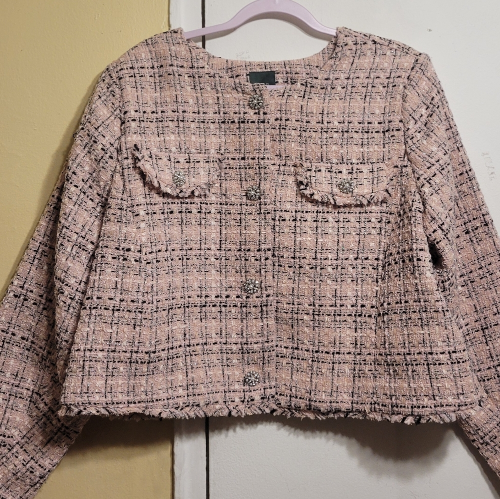 Wild Fable Elegant Pink Crop Jacket Decor With Silver and Pearl Button Size XXL